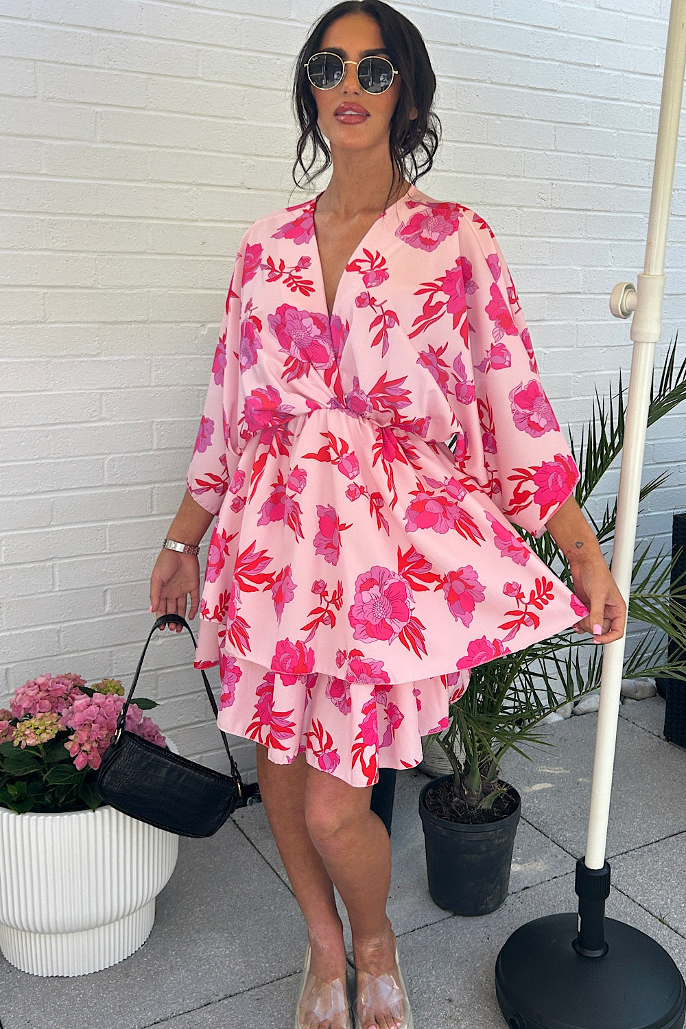 Ella Pink & Red Tropical Dress