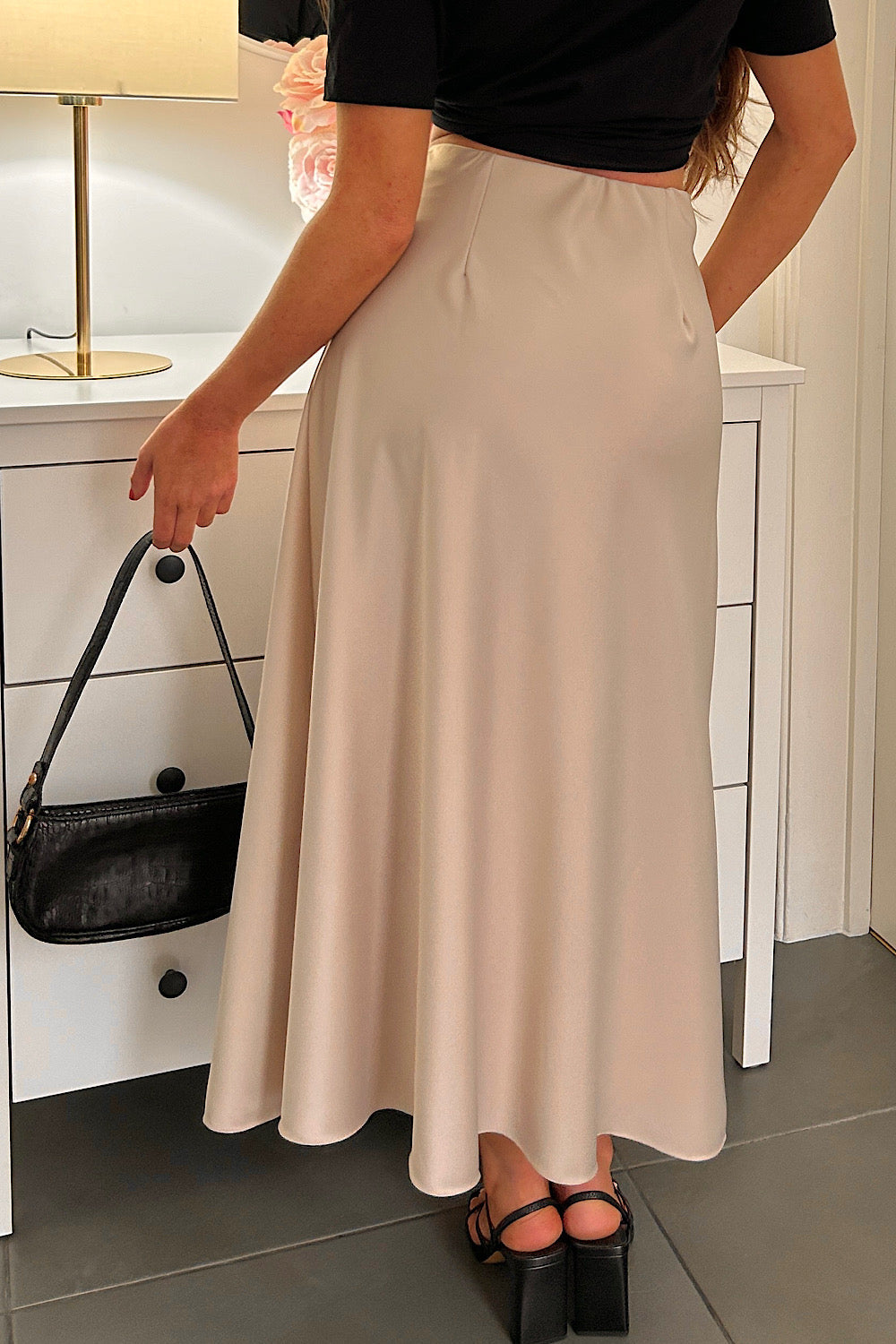 Jada Champagne Satin Maxi Skirt