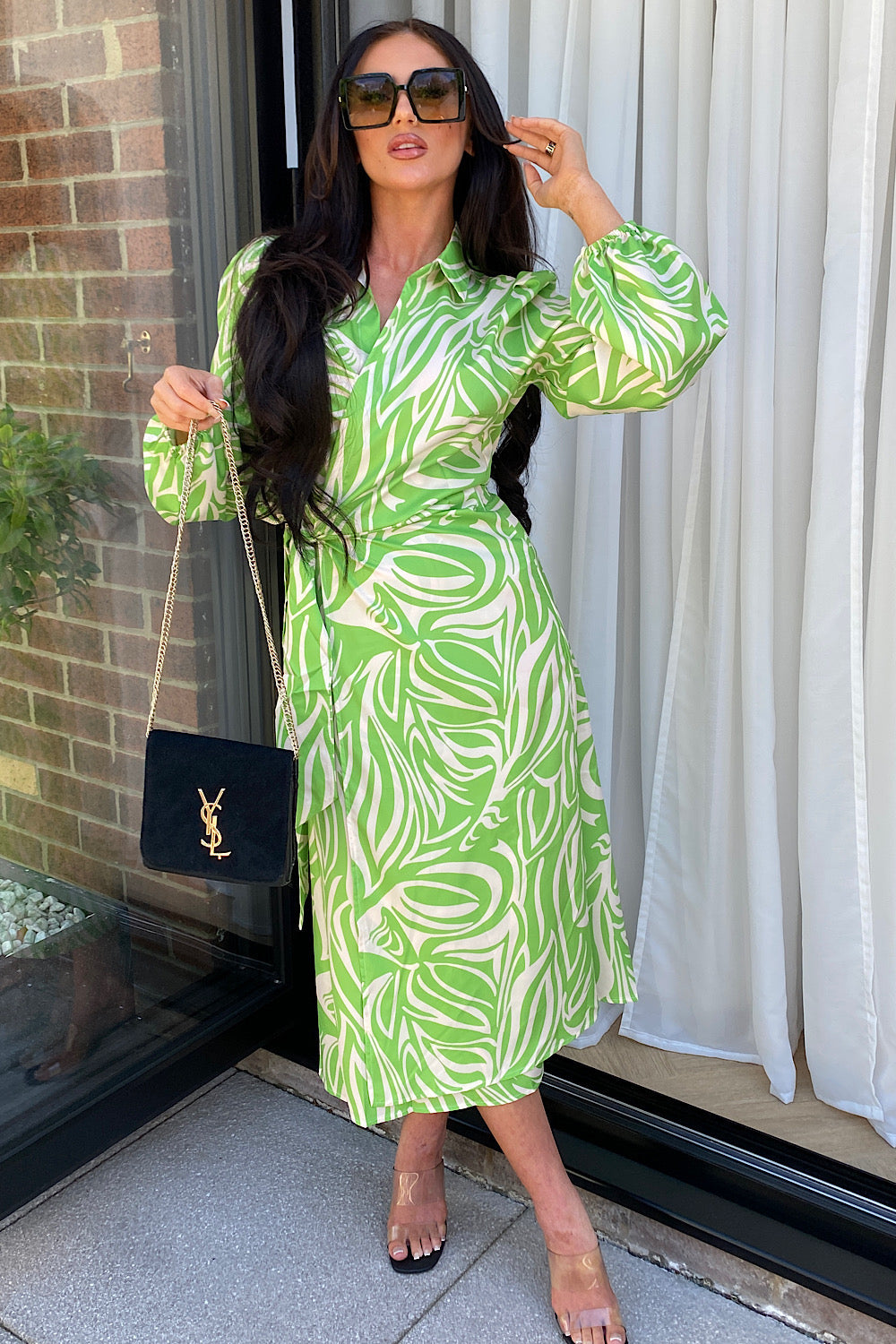 Green Zebra Print Wrap Maxi Dress