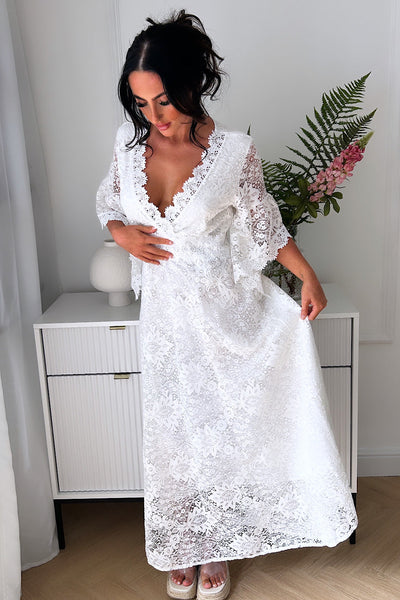 Bea White Lace Floral Maxi Dress