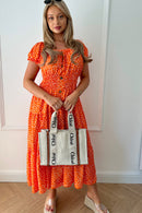 Sian Orange Polka Dot Button Maxi Dress