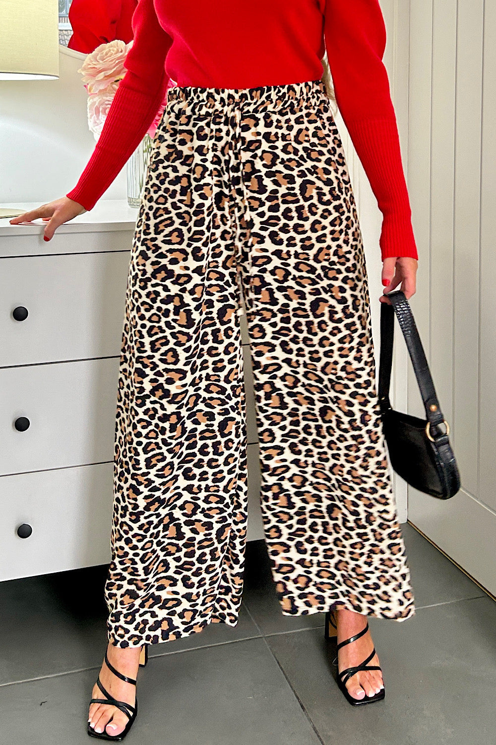 Shannon Beige Leopard Print Flared Trousers