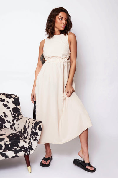 Lori Beige Strap Back Midi Dress