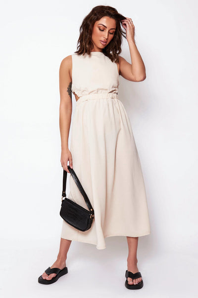 Lori Beige Strap Back Midi Dress