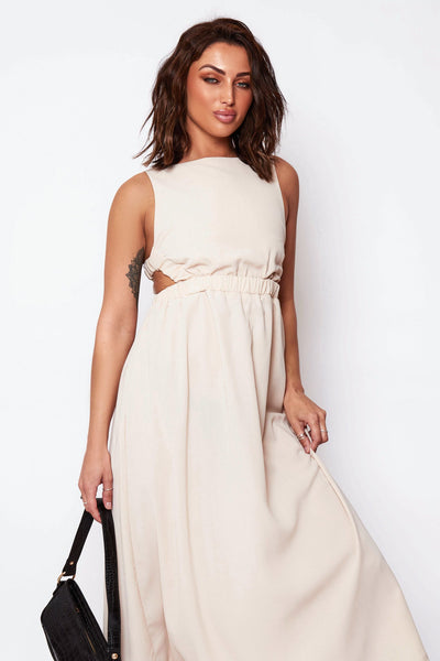 Lori Beige Strap Back Midi Dress