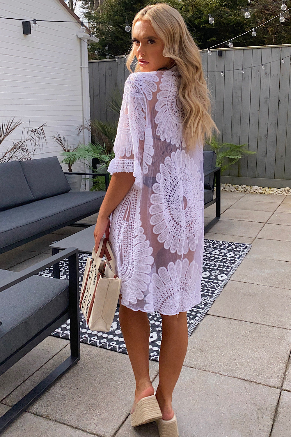 Kacey White Lace Mini Kimono