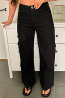 Black Wide Leg Cargo Trousers