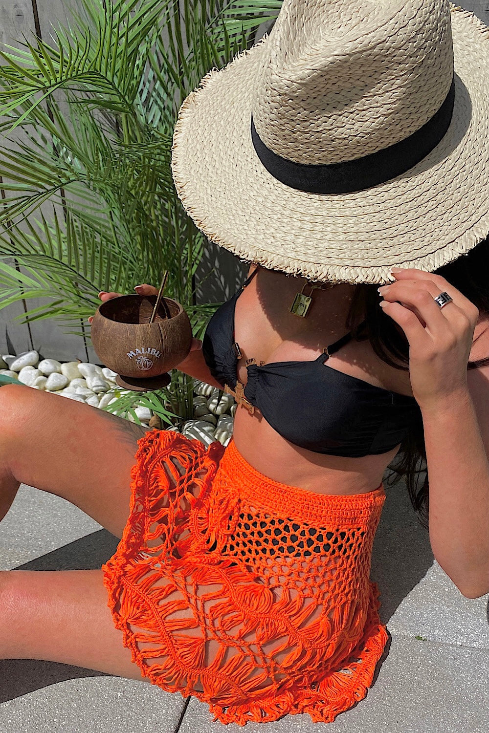 Ibiza Orange Crochet Mini Skirt