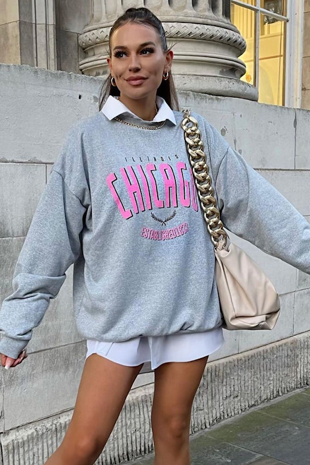 Grey Chicago Oversized Sweatshirt