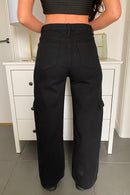 Black Wide Leg Cargo Trousers