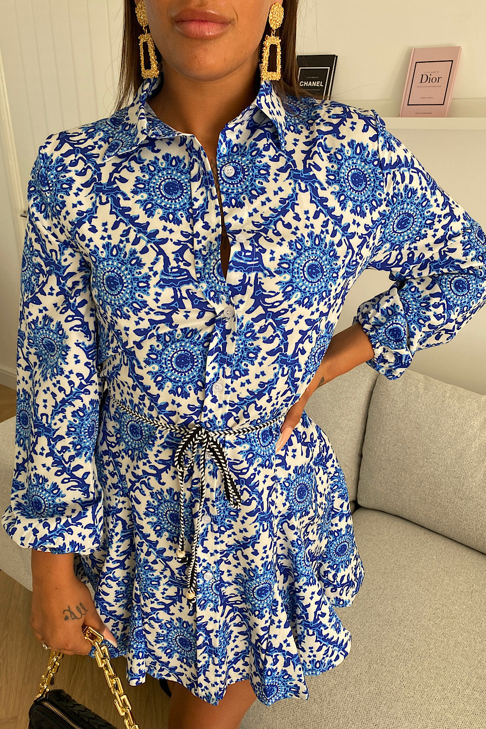 Blue Swirl Pattern Shirt Dress