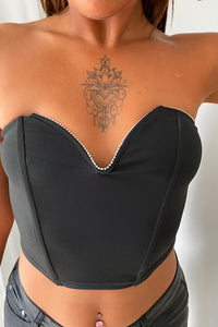 Black Diamante V Front Corset Top