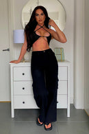 Black Wide Leg Cargo Trousers