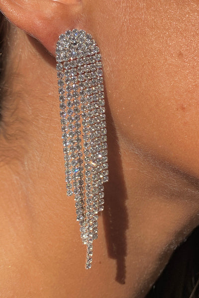 Gigi Silver Diamante Arched Earrings