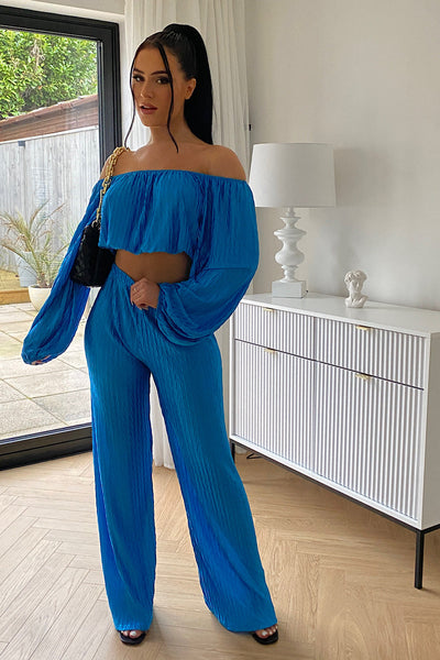 Jama Blue Pleated Trouser Co-ord