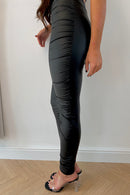 Black Leather Ruched Leggings