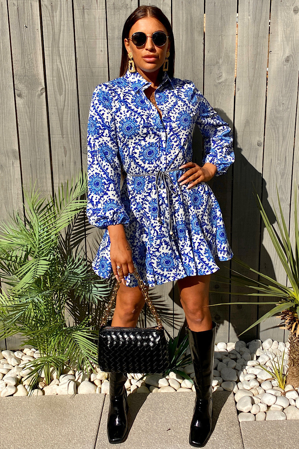 Blue Swirl Pattern Shirt Dress