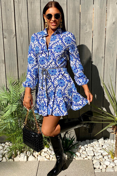 Blue Swirl Pattern Shirt Dress