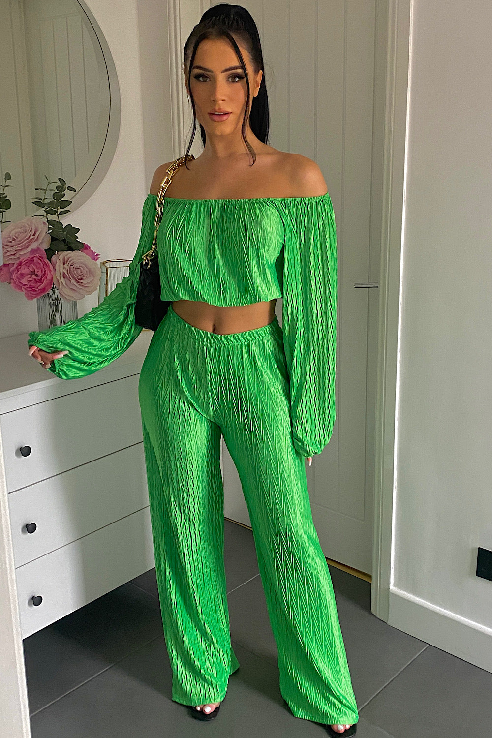 Jama Green Pleated Trouser Co-ord