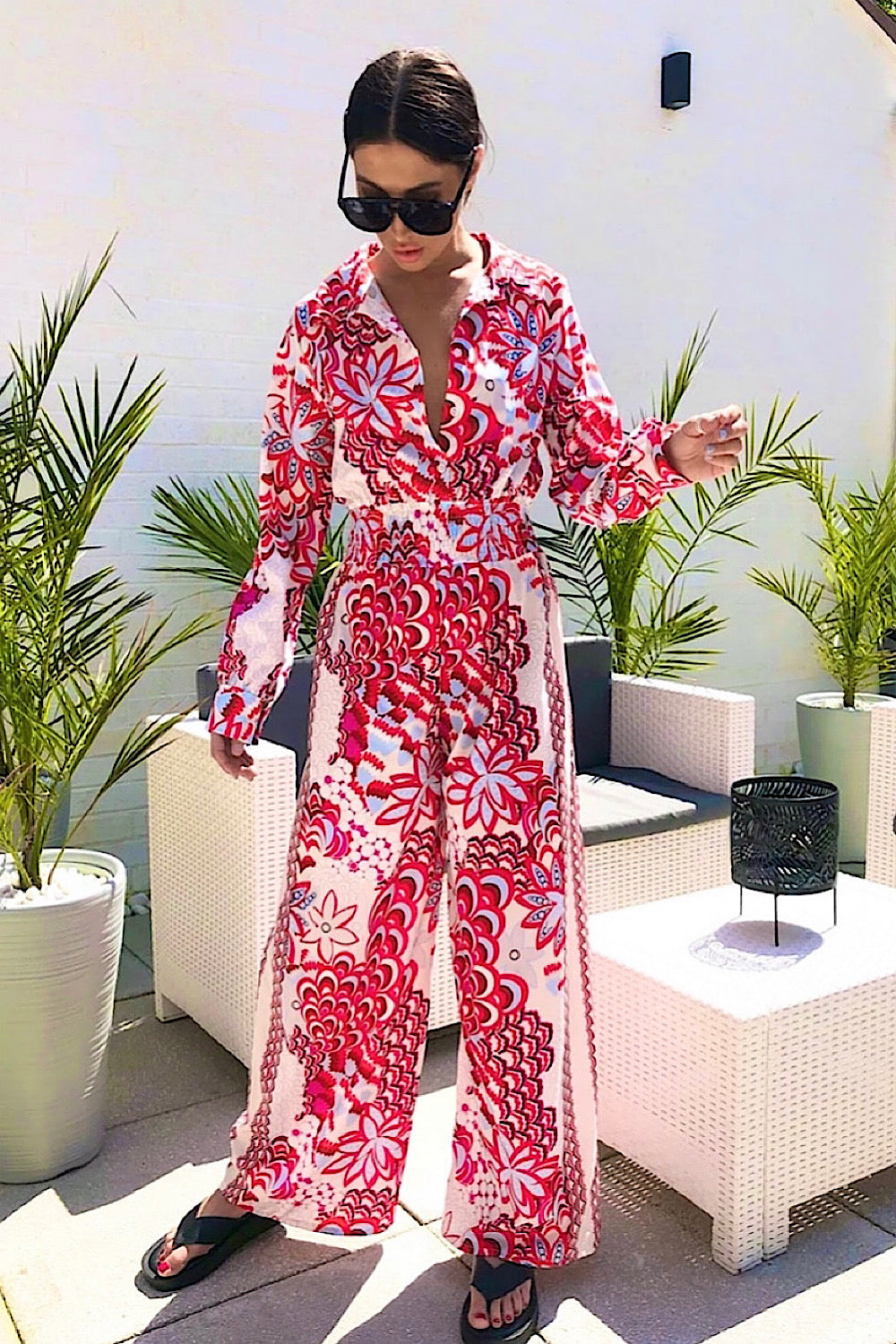 Tulum Red Scarf Print Jumpsuit