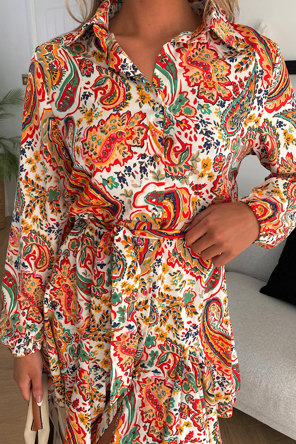 Orange Paisley Shirt Dress